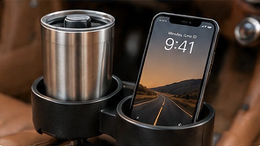 Concept showing a cup holder alongside a phone holder